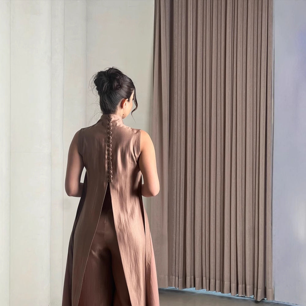 Button Elegant Retro Robe Two-piece Set Jumpsuits