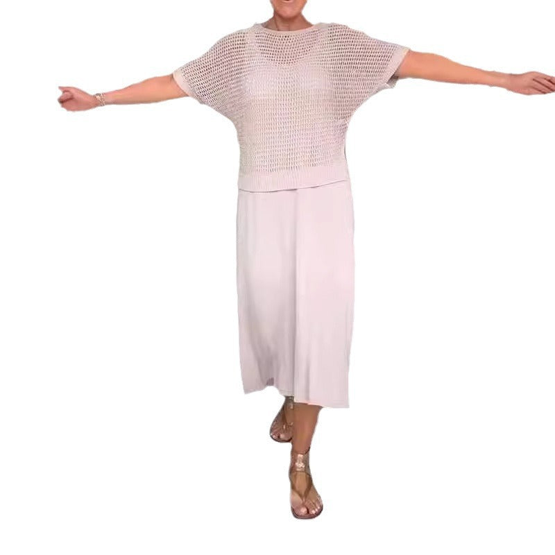 Knitted Empty Dress Solid Color Round Fashion Casual Suit