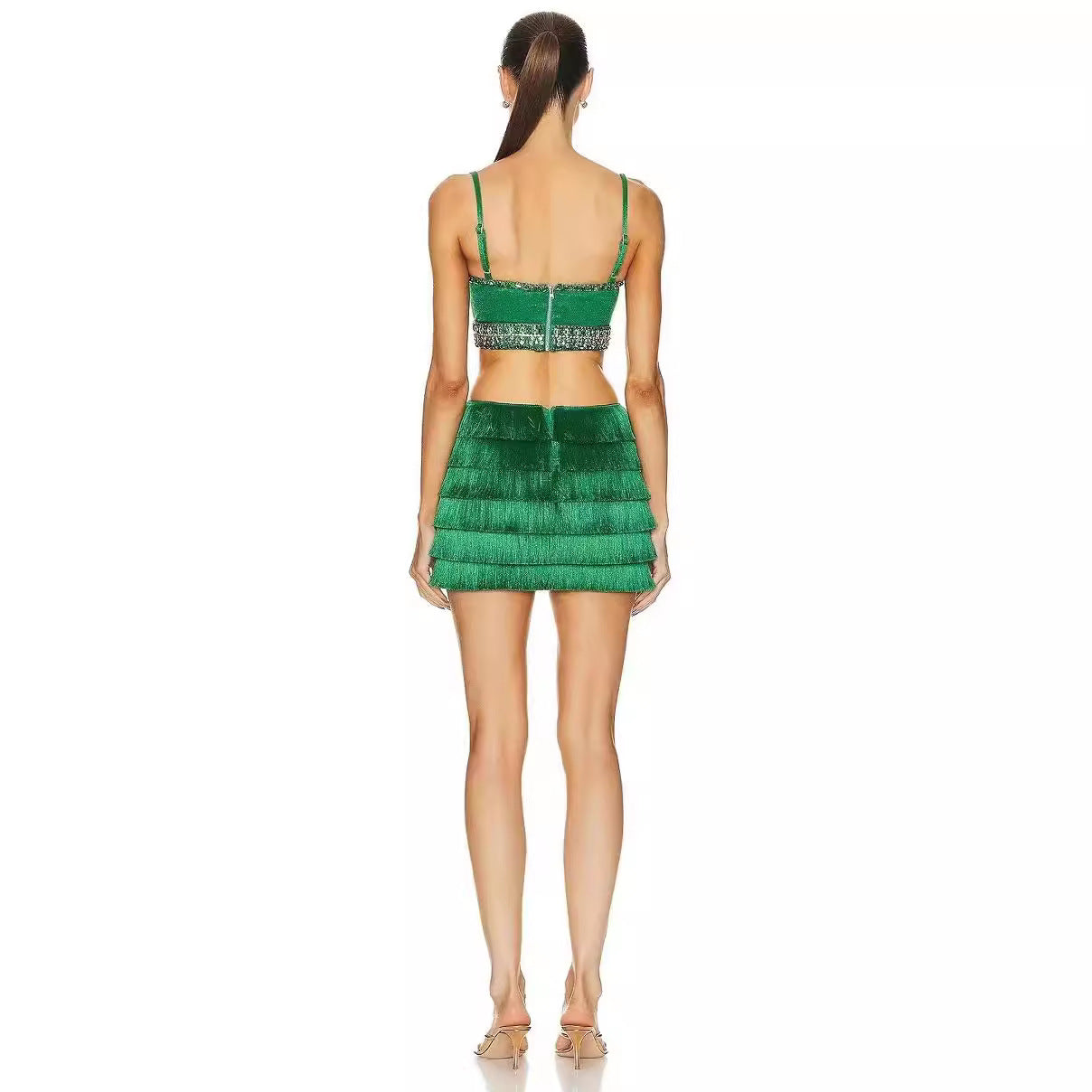 Wear Spring Fashion Backless Rhinestone Metal Dresses