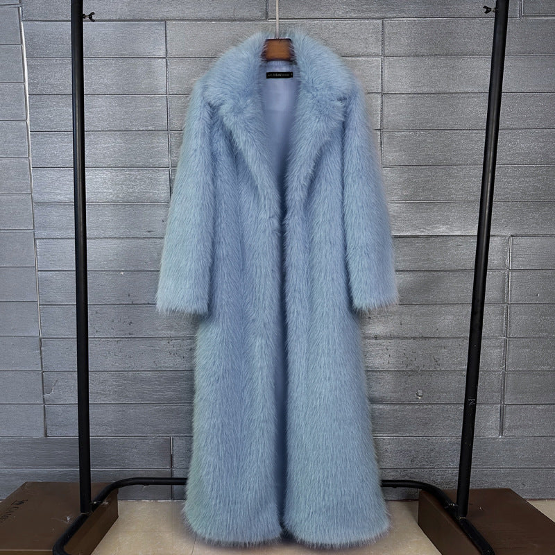 Women's Faux Plush Furry Imitation Fur Extended Collar Super Coats