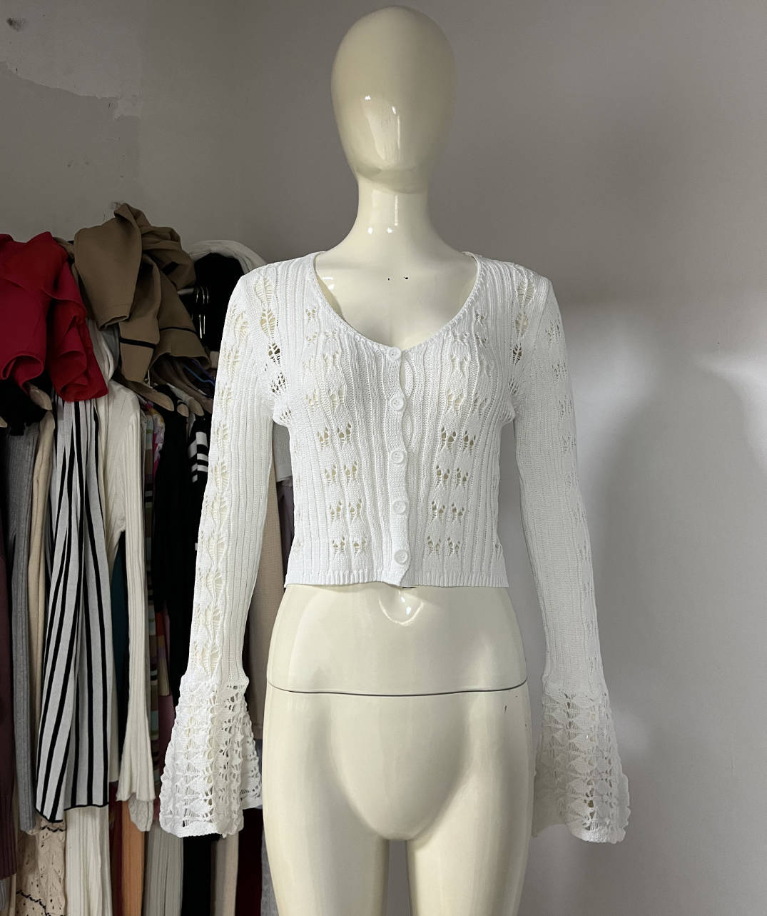 Women's Hollow Knitted Clothes Solid Color Long Blouses