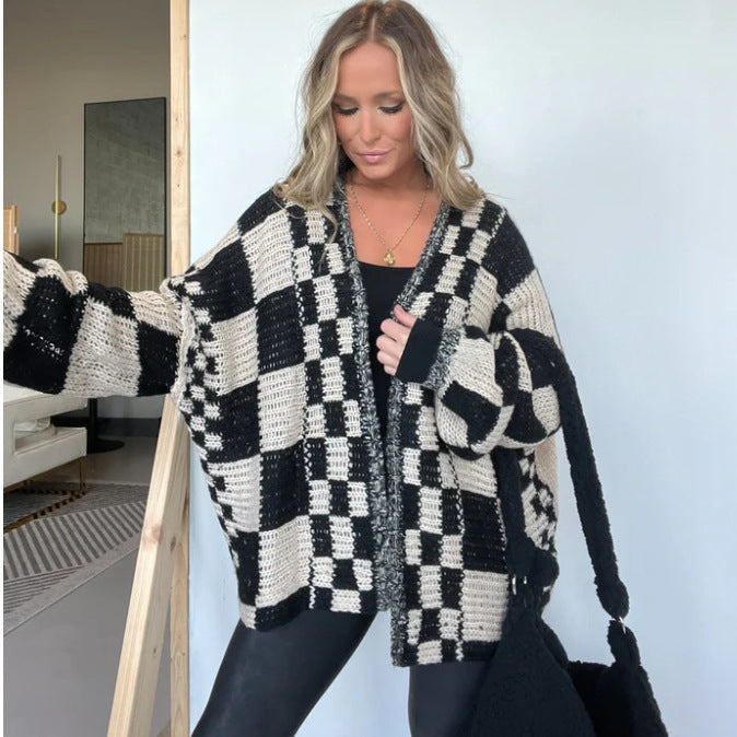 Women's Color Matching Fashion Casual Versatile Long Sweaters