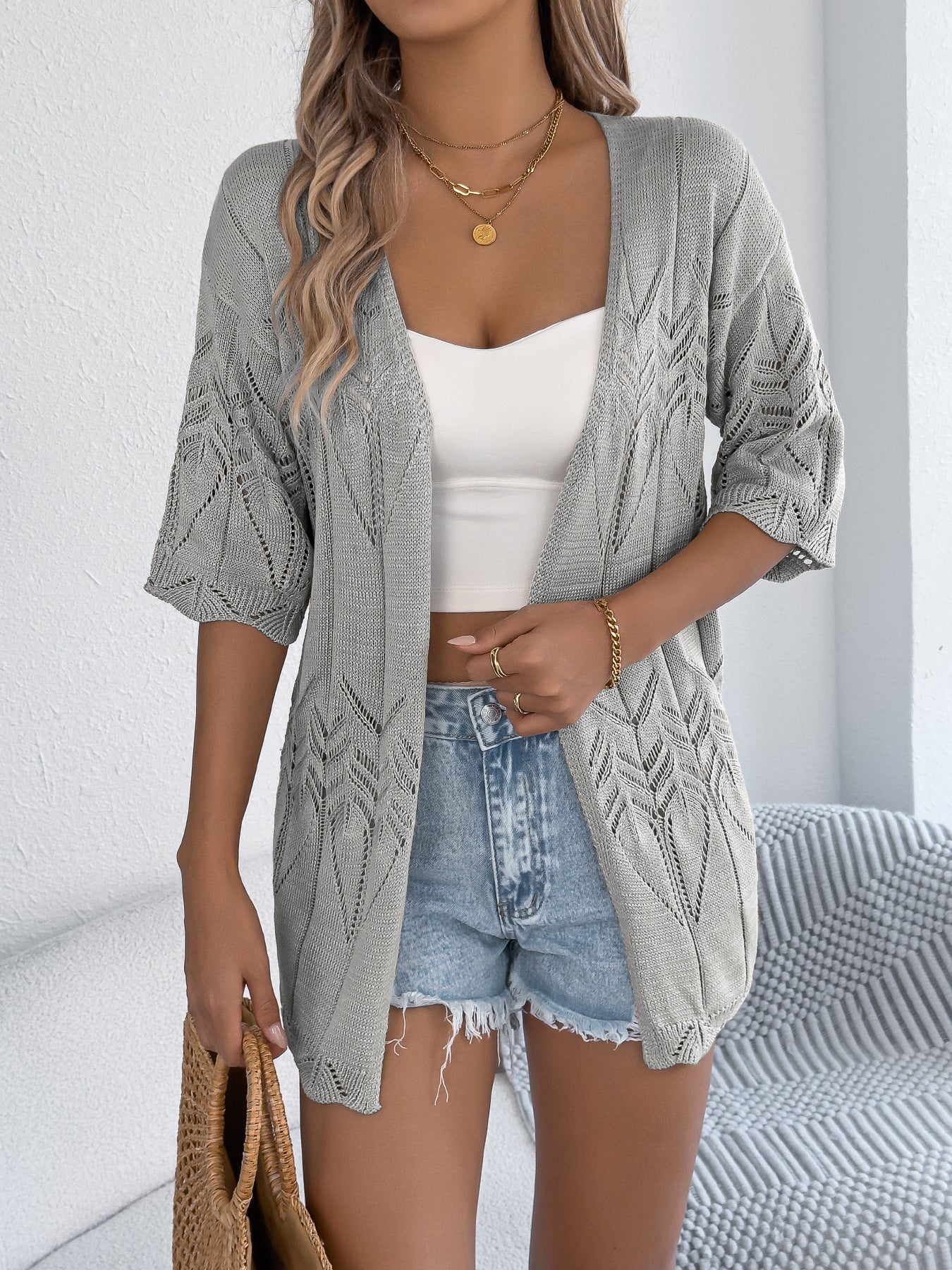 Women's Solid Color Short-sleeved Mid-length Clothes Sweaters