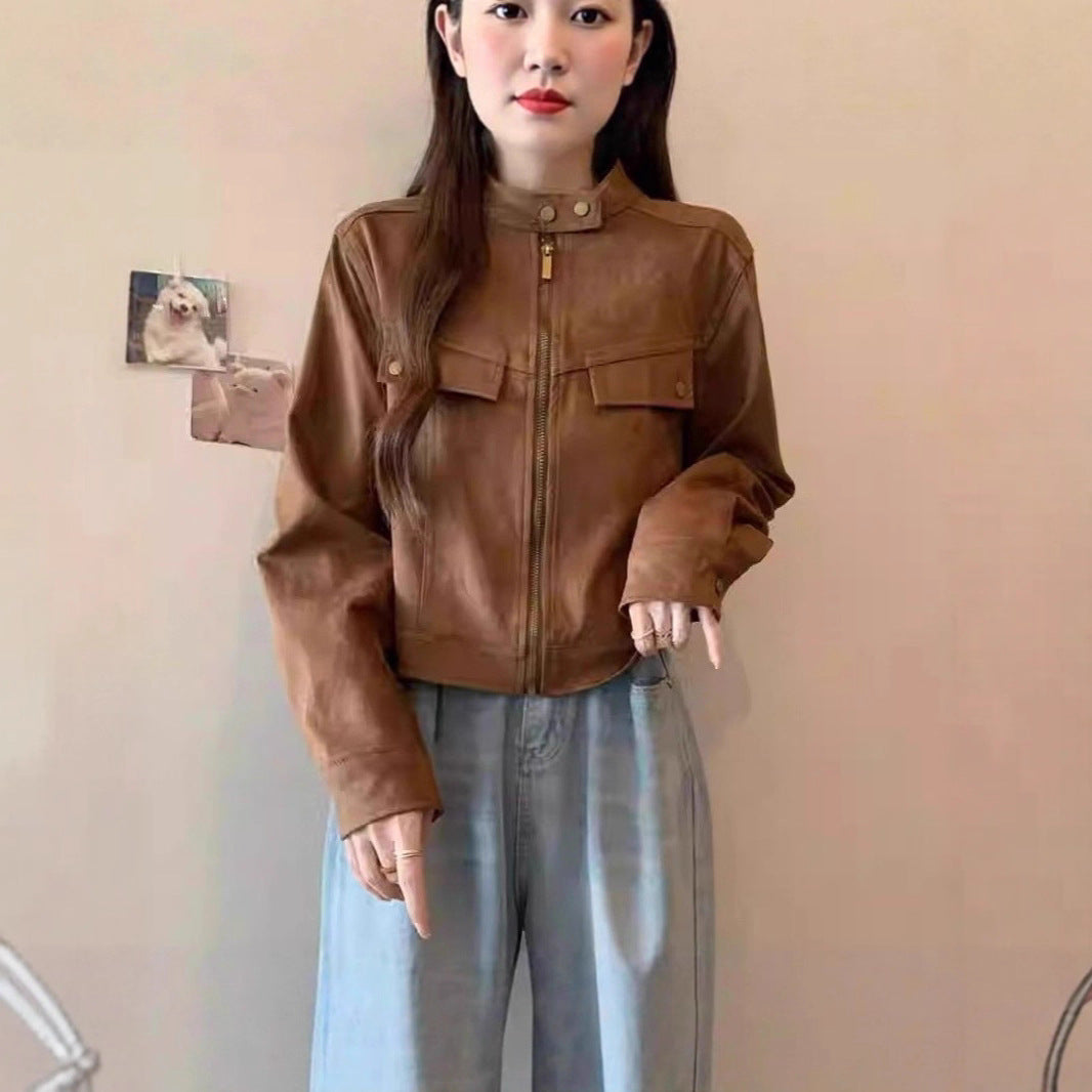 Women's Retro Stand Collar Suede Autumn Fashion Shorts