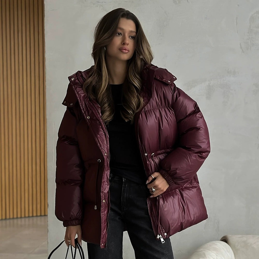 Drawstring Winter Hooded Zipped Comfortable Thermal Coats