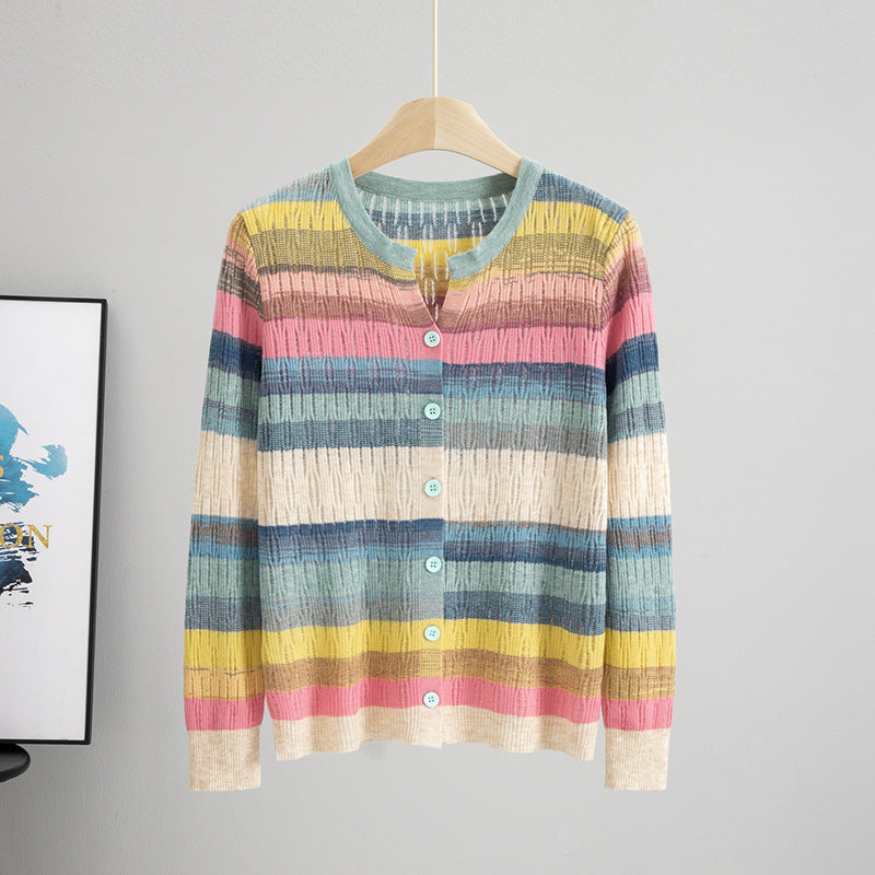 Women's Color Air Conditioning Shirt Hollow Out Striped Base Women's Sweater