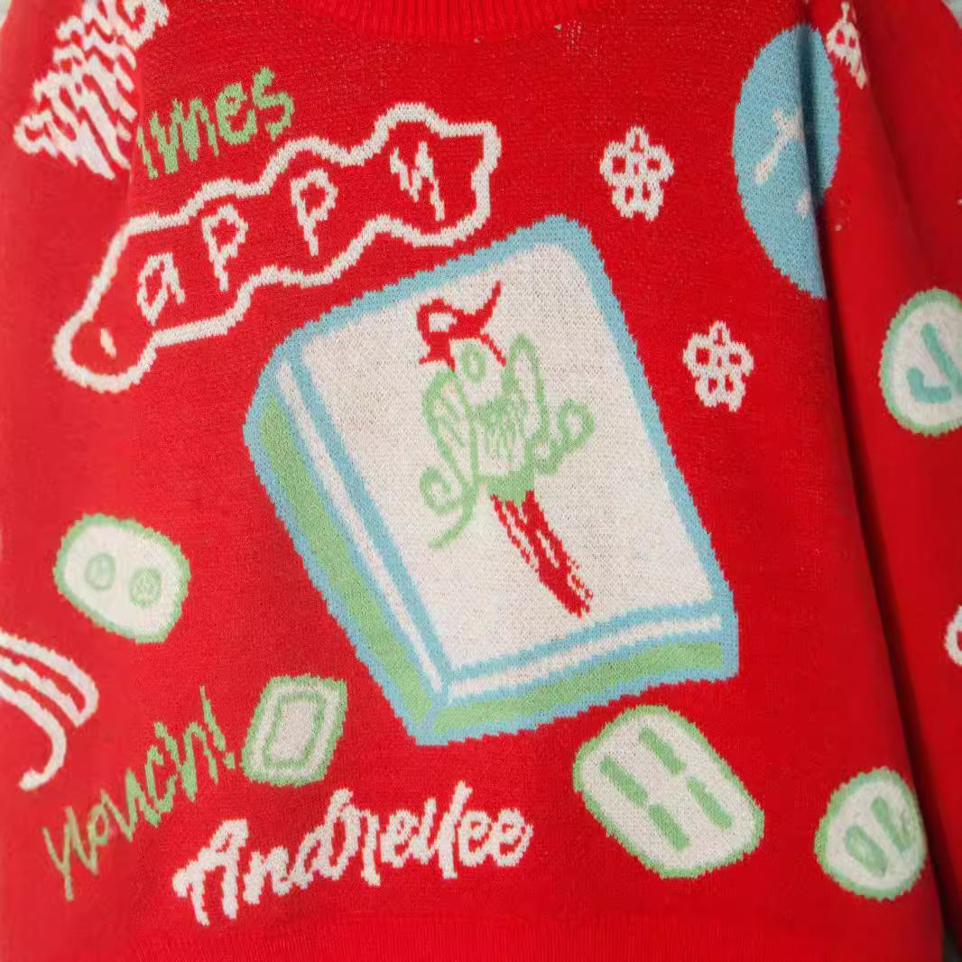 Women's Pullover Mahjong Pattern Christmas Style Festive Long Women's Sweater