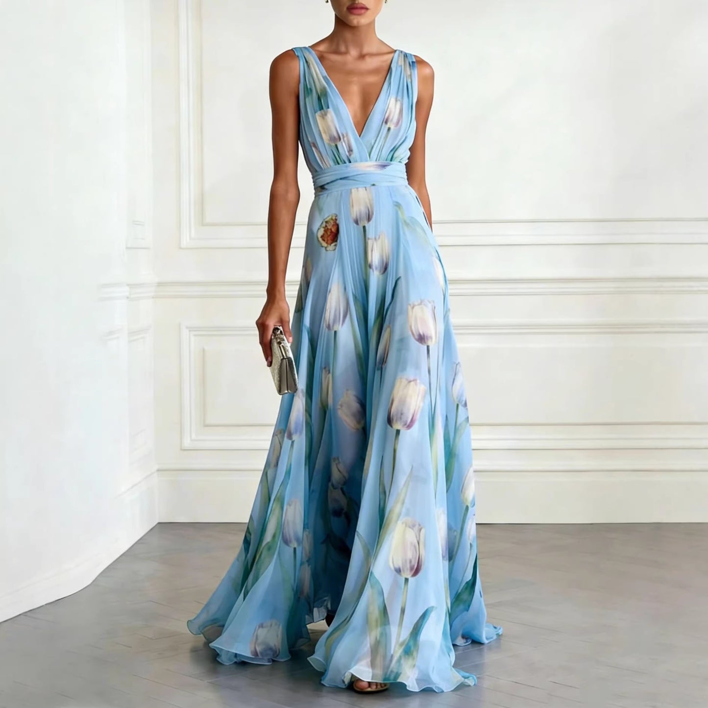 Color Source Sleeveless Encrypted Chiffon Printed Dress