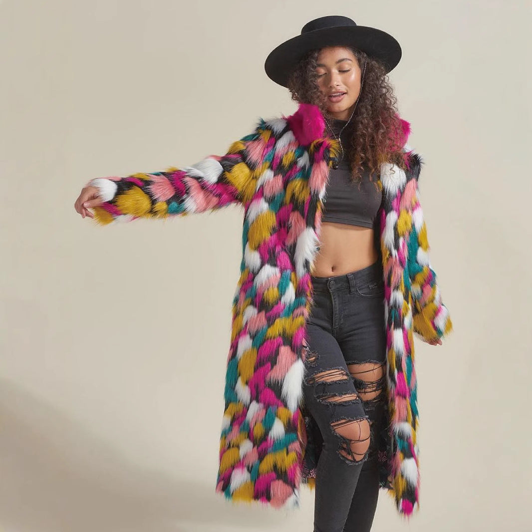 Women's Faux Fur Mid-length Fashion Collar Environmental Coats