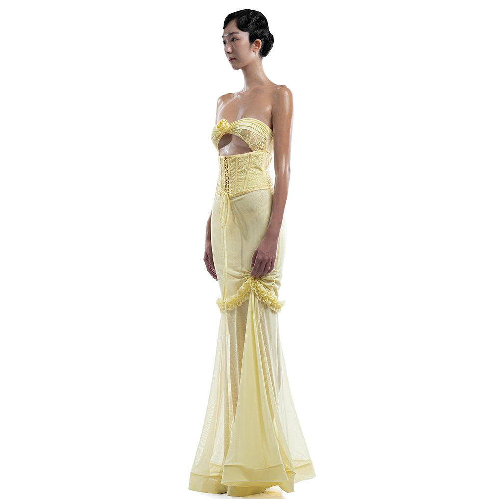 Women's Sexy Lacing Dress Flower Decorative Mesh Dresses