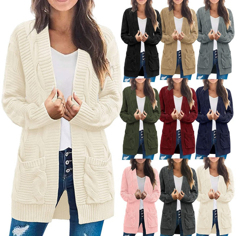 Women's Knitted Loose Solid Color Pocket Sweaters