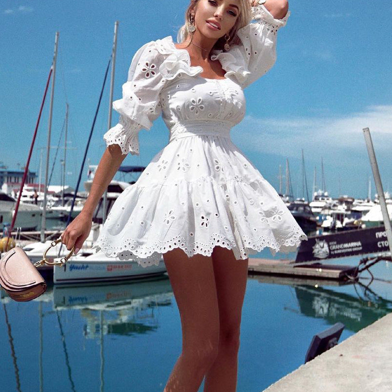 Women's Temperament Long Sleeves Combed Cotton Mini Dresses