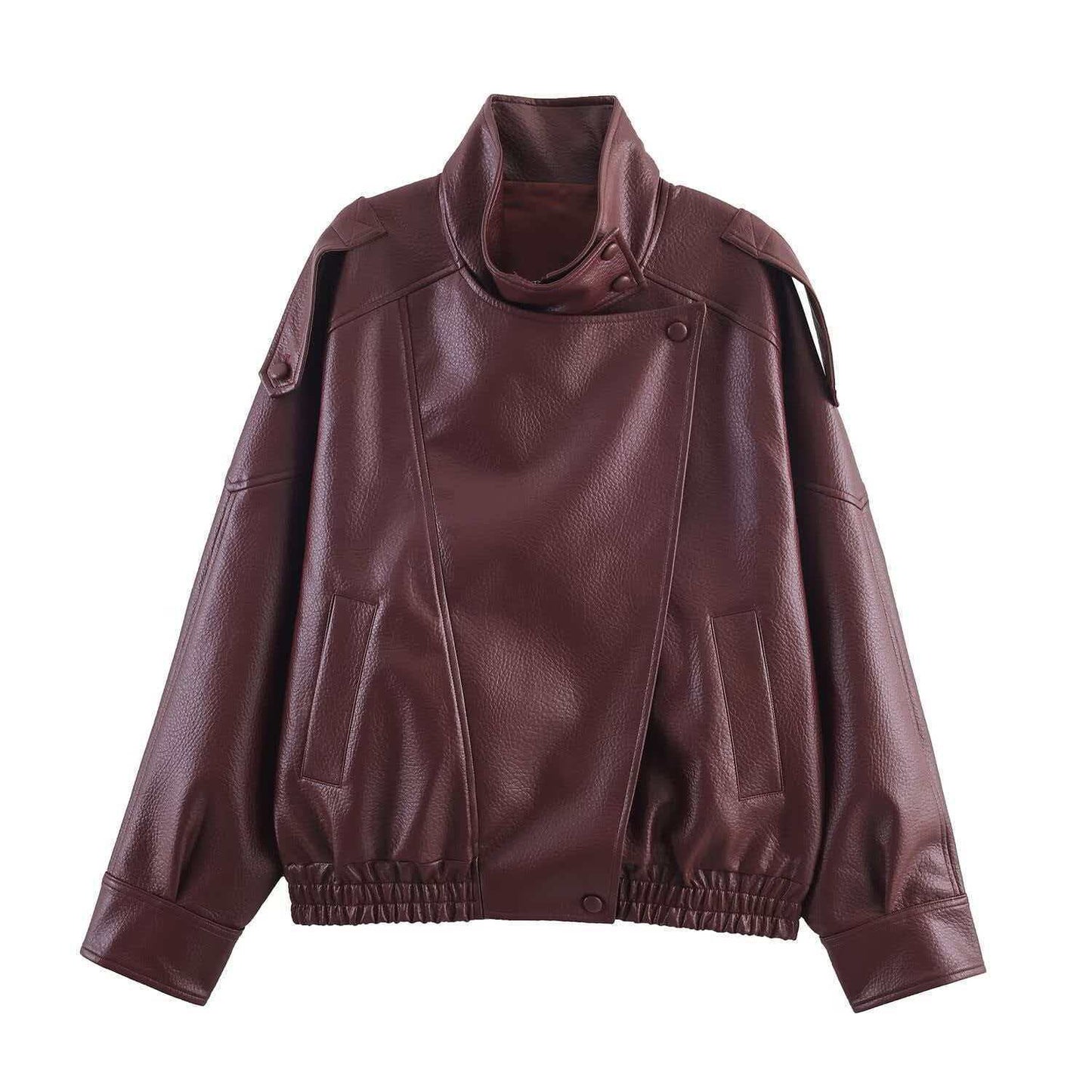 Women's Homemade Fashionable Casual Lychee Leather Coats