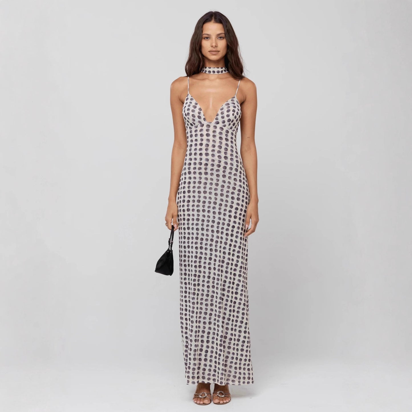 Personalized Trend Street Snap Polka Dot Print Sleeveless Strap High Dress