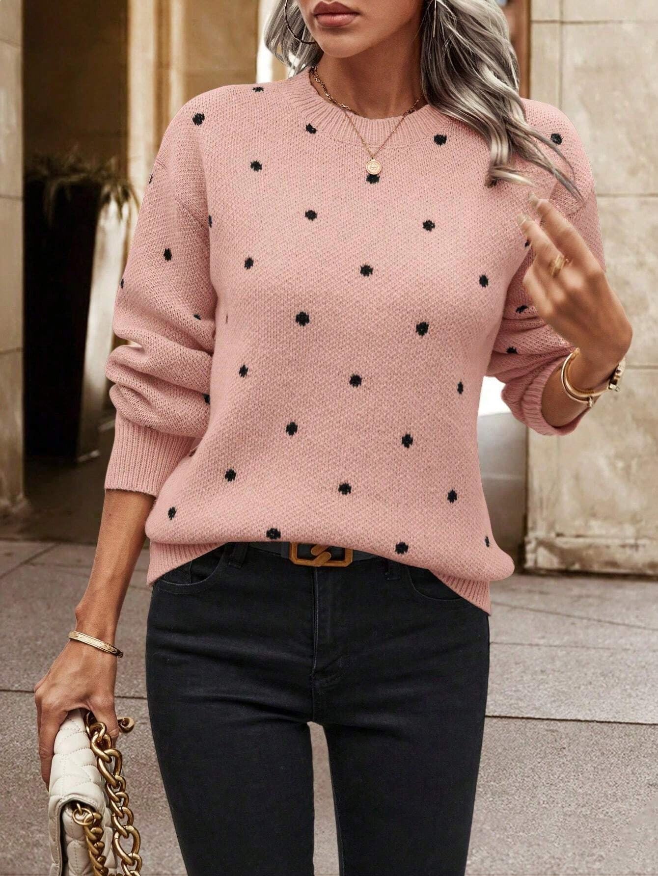 Women's Dot Round Neck Loose Niche Retro Sweater