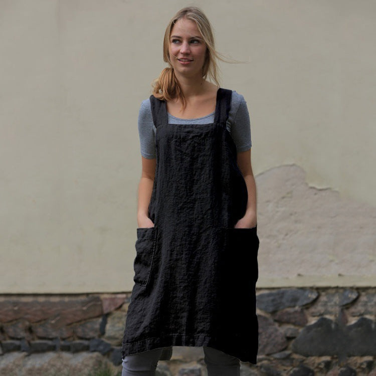 Women's Cotton Linen Apron Home Wear Gardening Dress