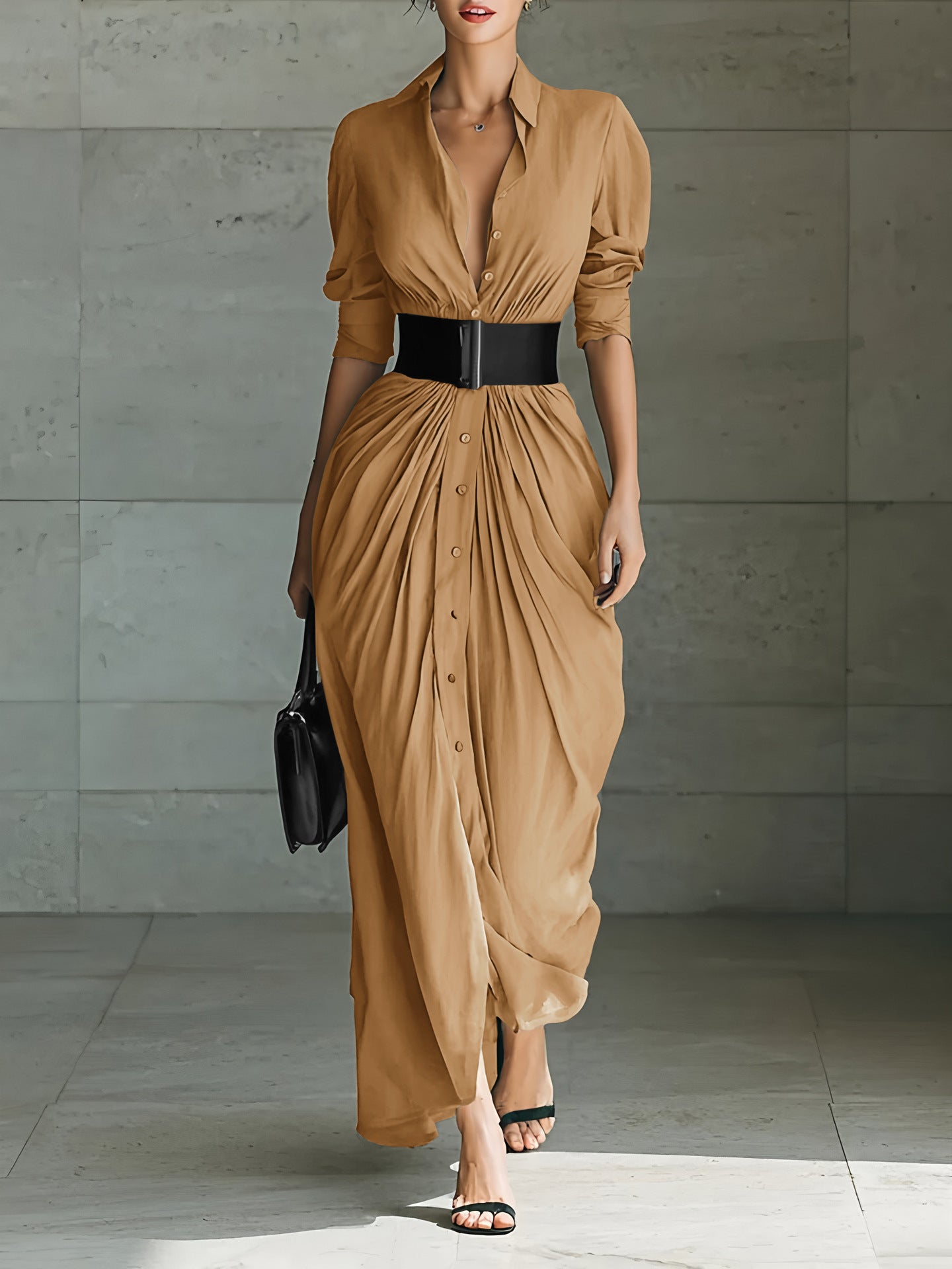 Fashion Elegant Lapel Breasted Shirt With Dress