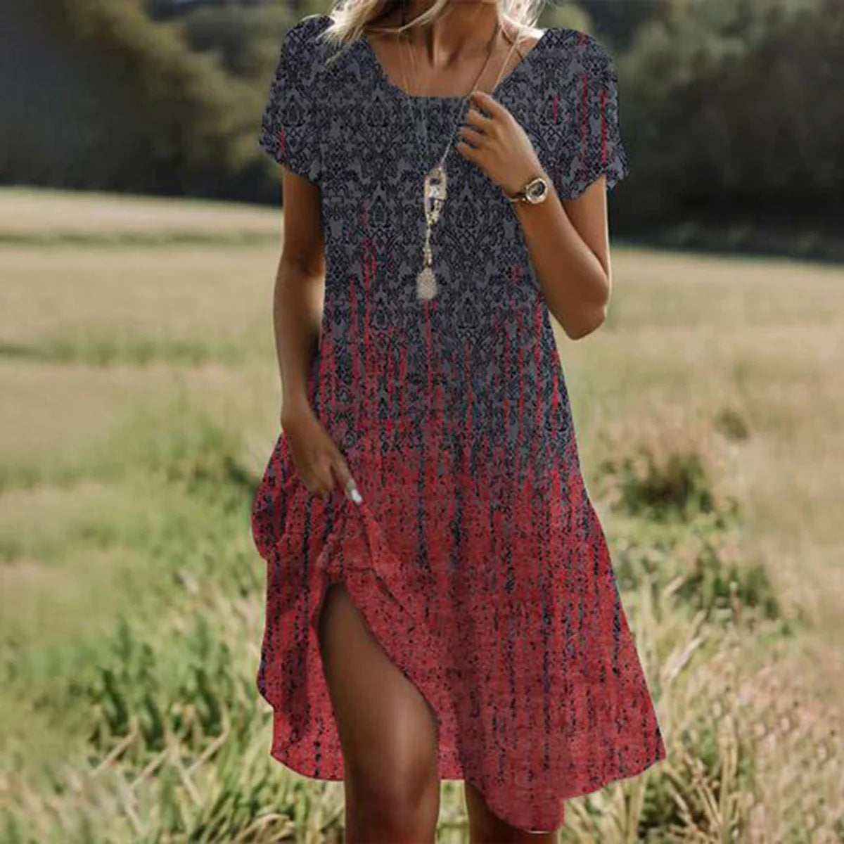Summer Artistic Ethnic Style Scoop Mid-length Dresses