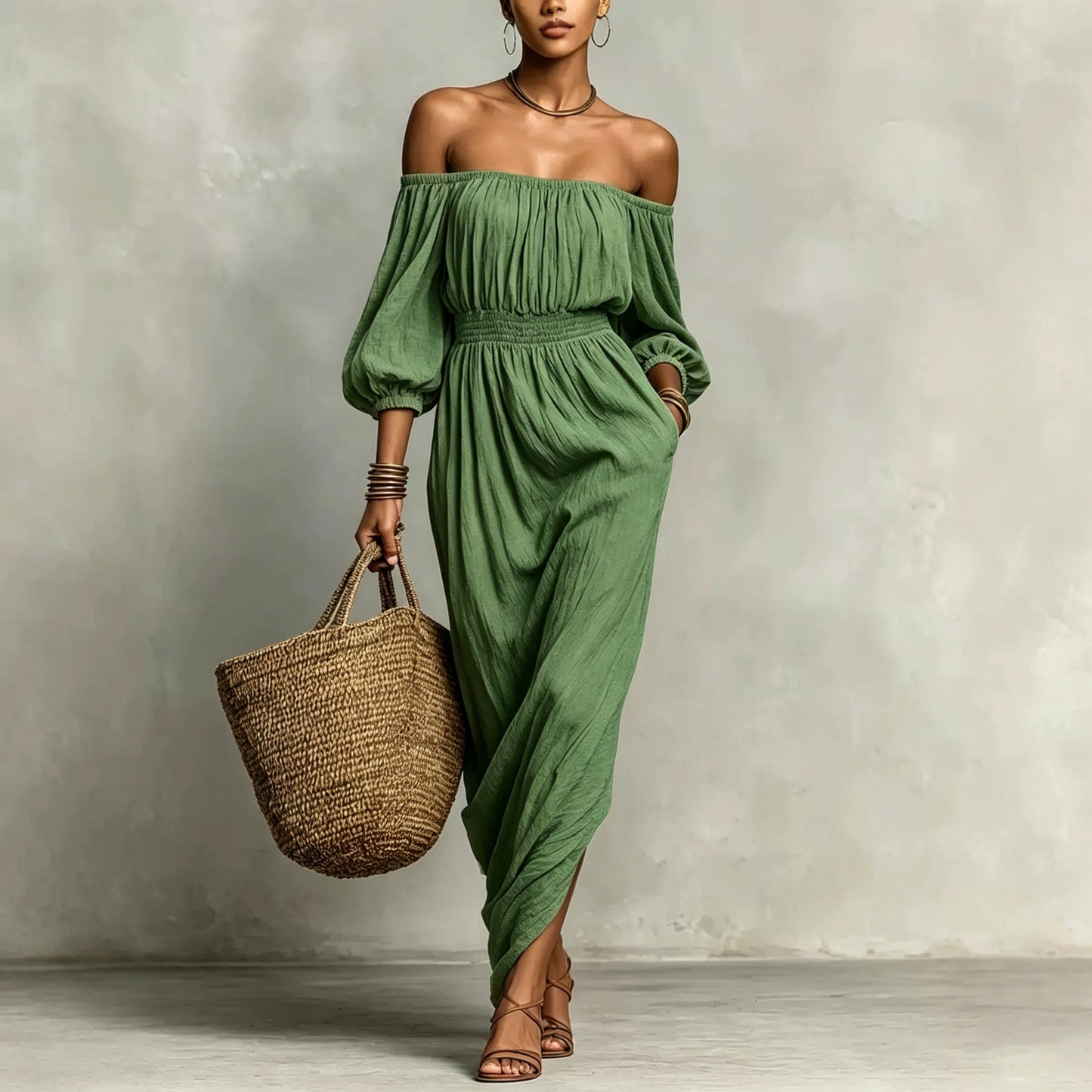 Women's Smocking Solid Color Holiday Casual For Dress