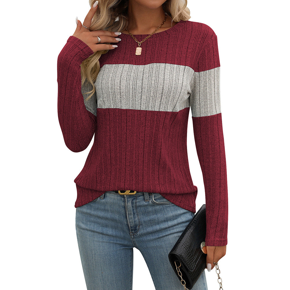 Women's Casual Multicolor Sunken Stripe T-shirt Blouses
