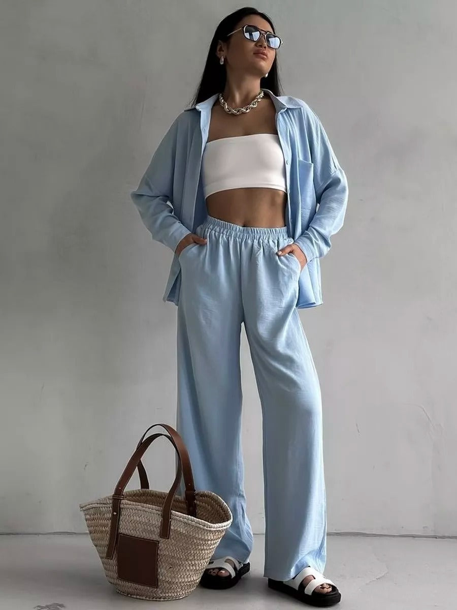 Unique Women's Solid Color Pocket Trousers Fashion Casual Suit