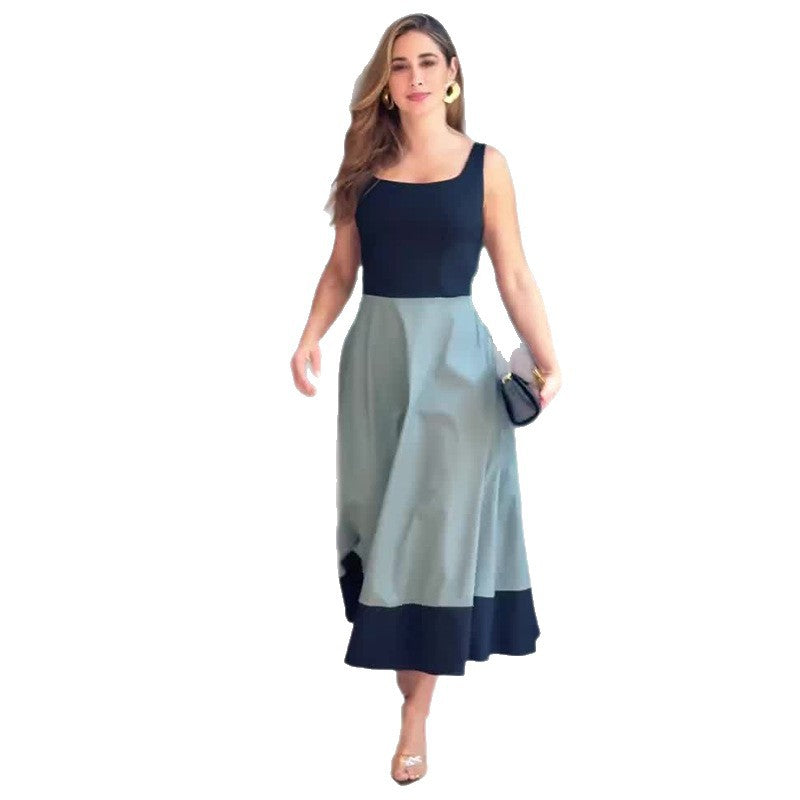 Women's Summer Shoulder Strap Color Stitching Casual Dresses