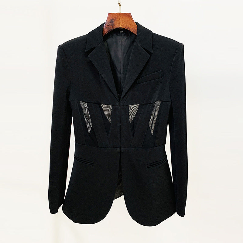 Mesh Slim Fit Patchwork Personality Stitching Suits