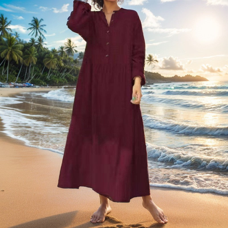 Women's Large Loose Long Stand Collar Open Tube Solid Dress