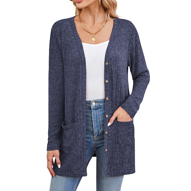 Women's Solid Color Loose Long Sleeves Pocket Women's Sweater