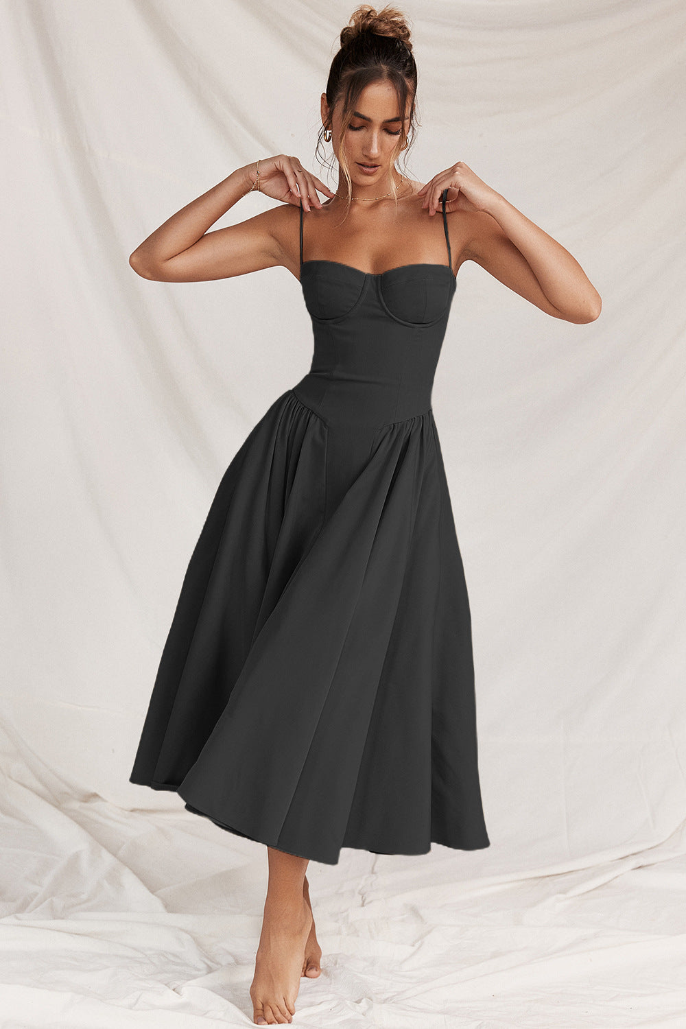 Women's Fashion Summer Sling Cinched Swing Dress Dresses