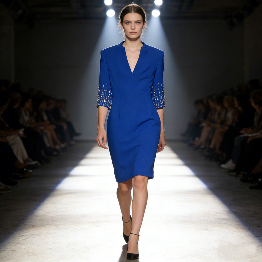Elegant Glamorous Fashion Bead Knee-length Gown Dress