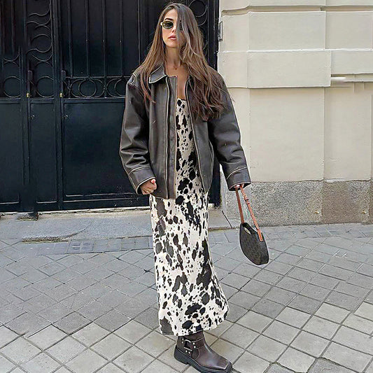 Women's Sexy Strap Vintage Printed Dress High-grade High Dresses