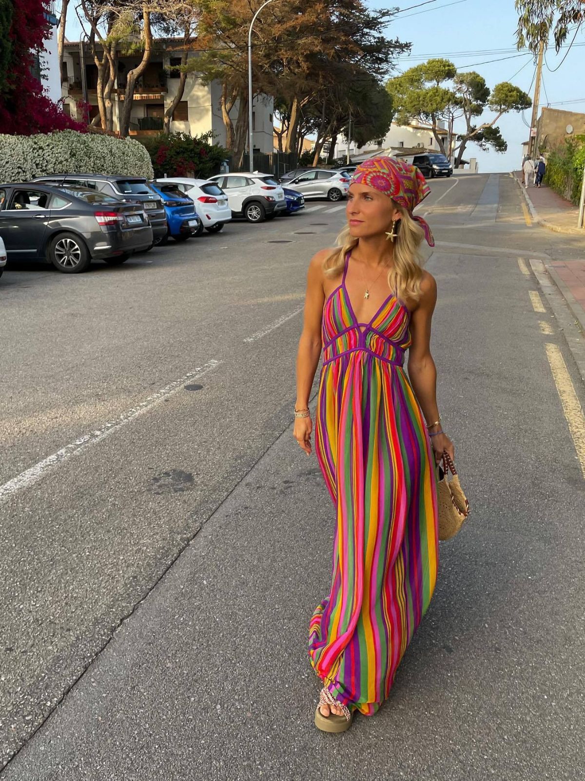 Graceful Beach Dress Rainbow Striped Sleeveless Dresses