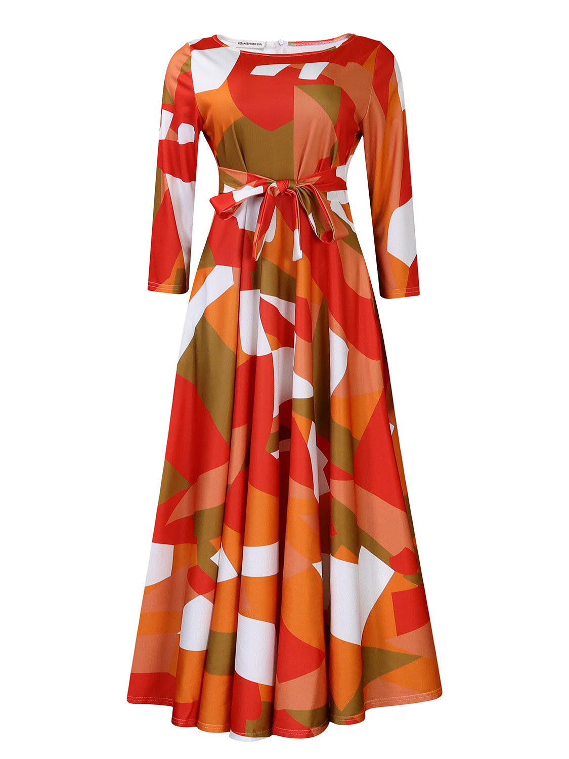 Fashion Temperament Printed Crew Neck Large Dresses