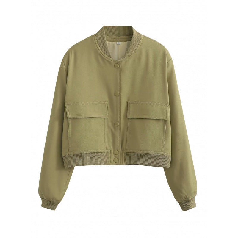 Women's Color Stand Collar Large Pocket Jackets