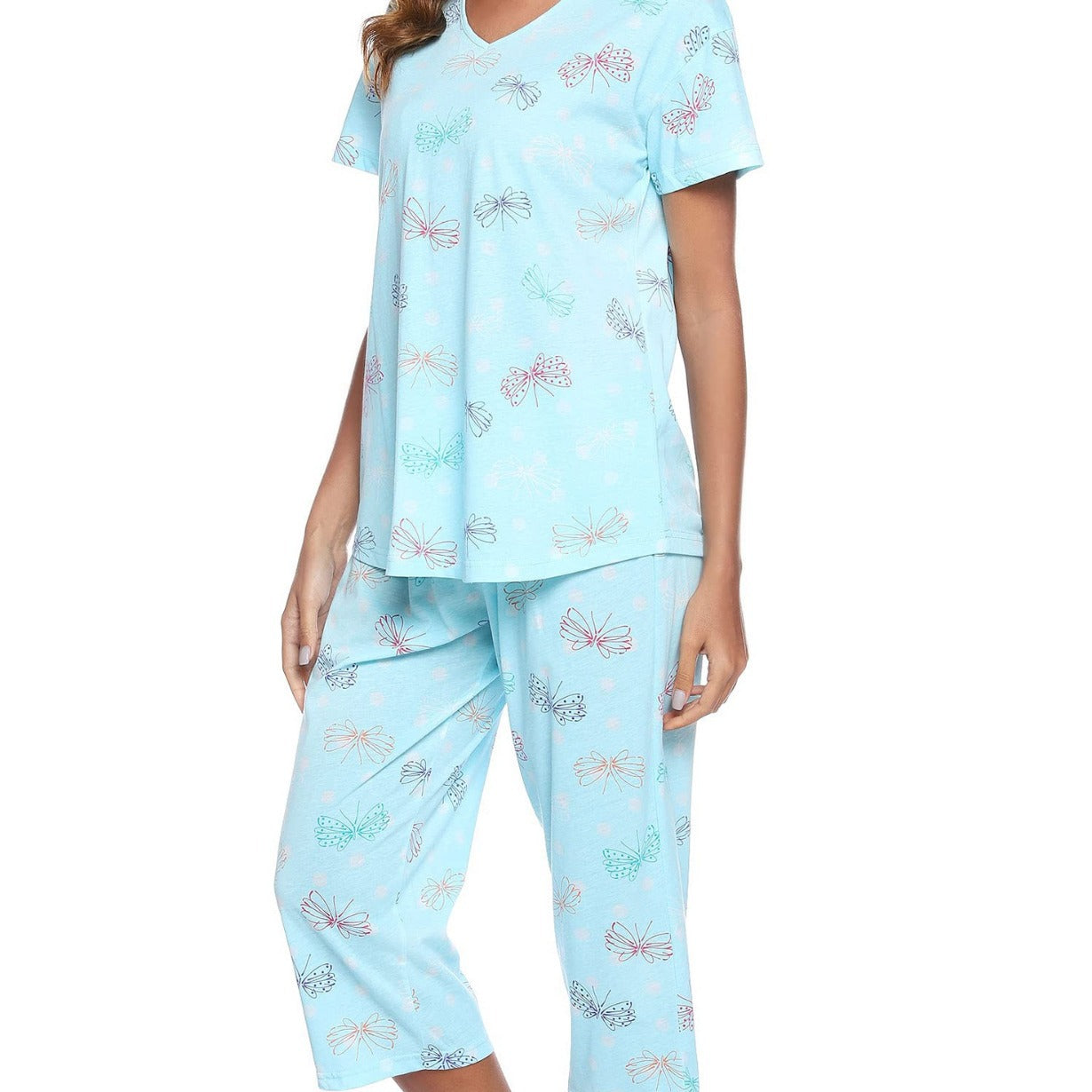 Women's Short-sleeved Cropped Knitted Cotton Home Wear Fashion Casual Suit