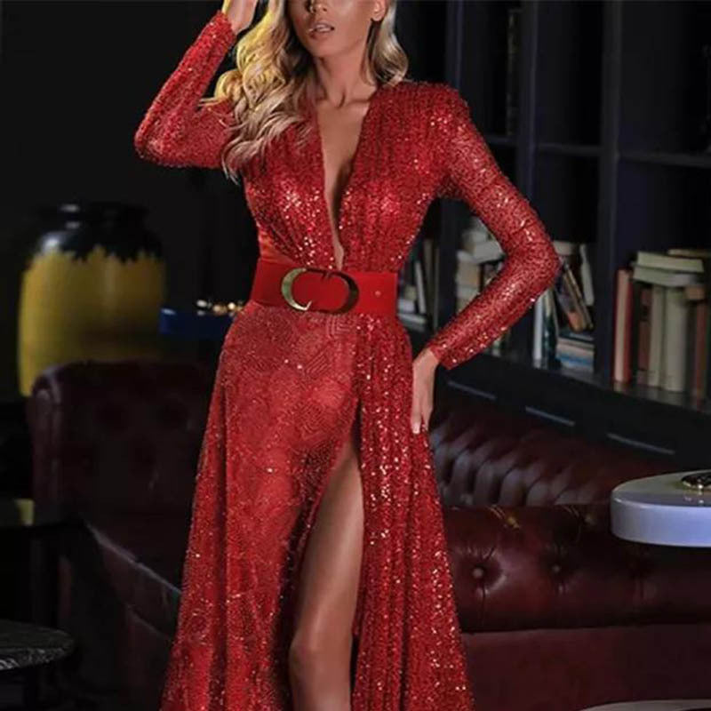 Unique Sexy Split Sequined Long Mop Dress
