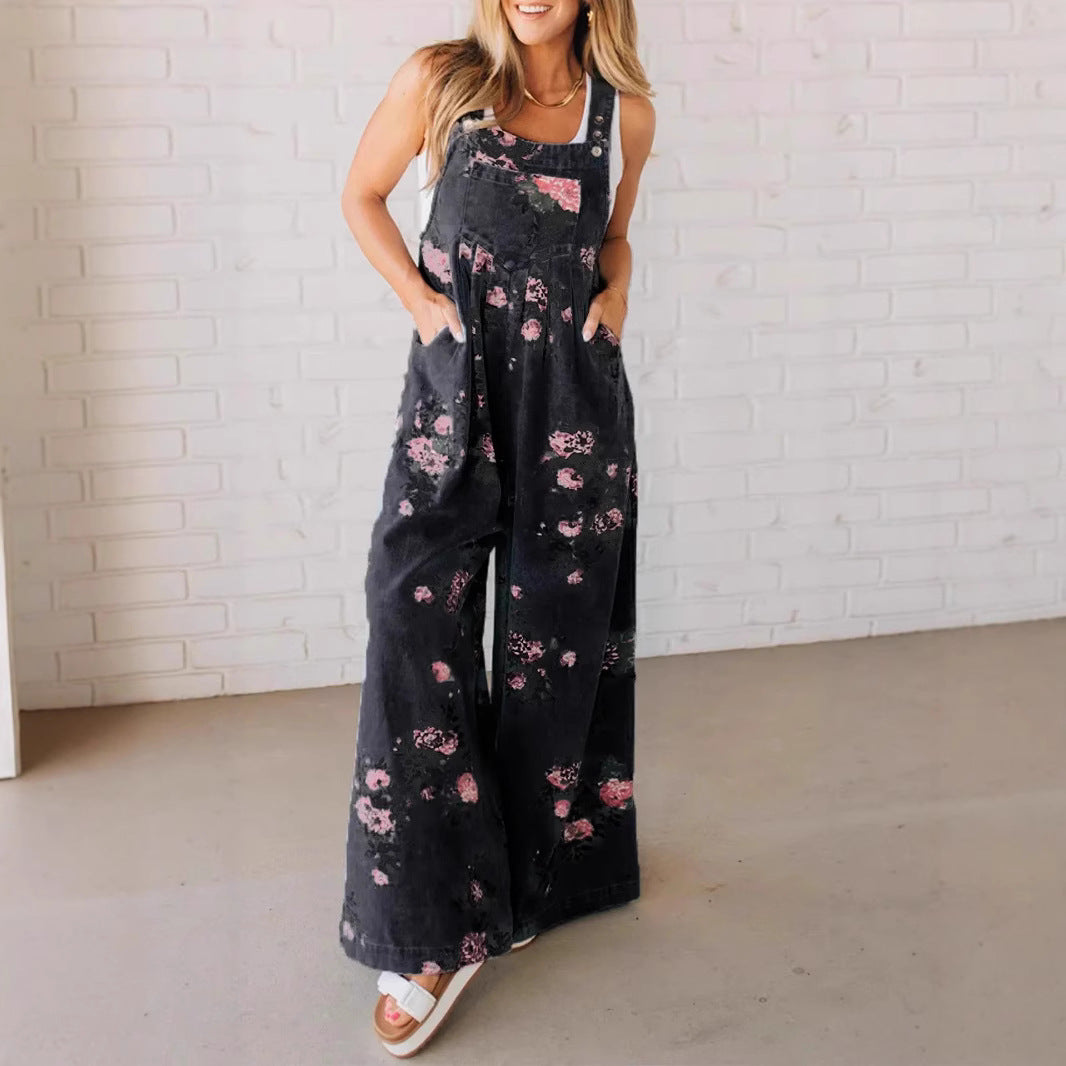 Summer Fashion Printed Casual Sleeveless Suspender Pants