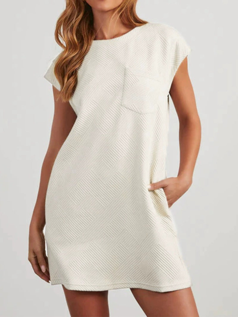 Women's Sleeve Round Neck Pullover Pocket Texture Fabric Dress