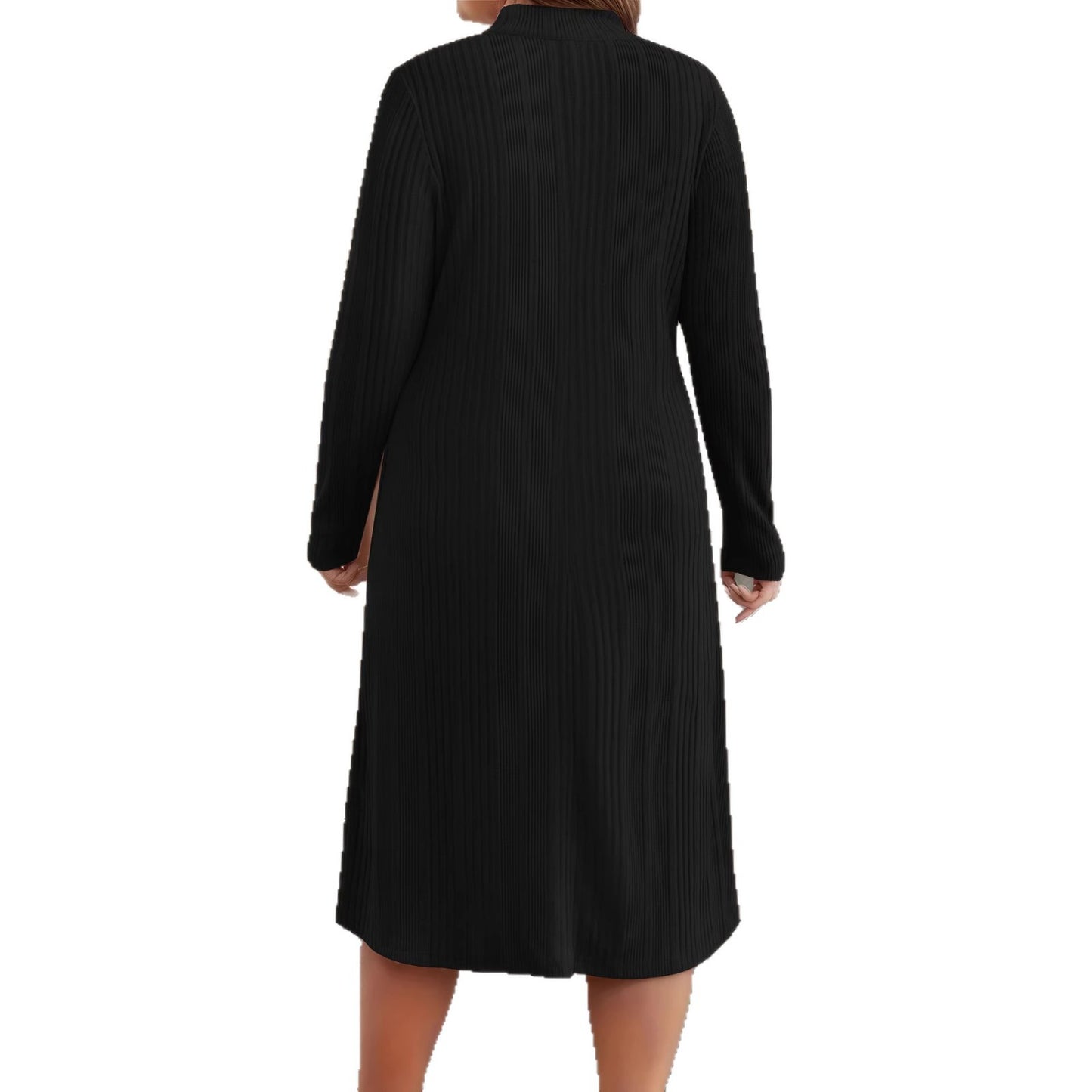Women's Sunken Stripe Round Neck Zipper Plus Size