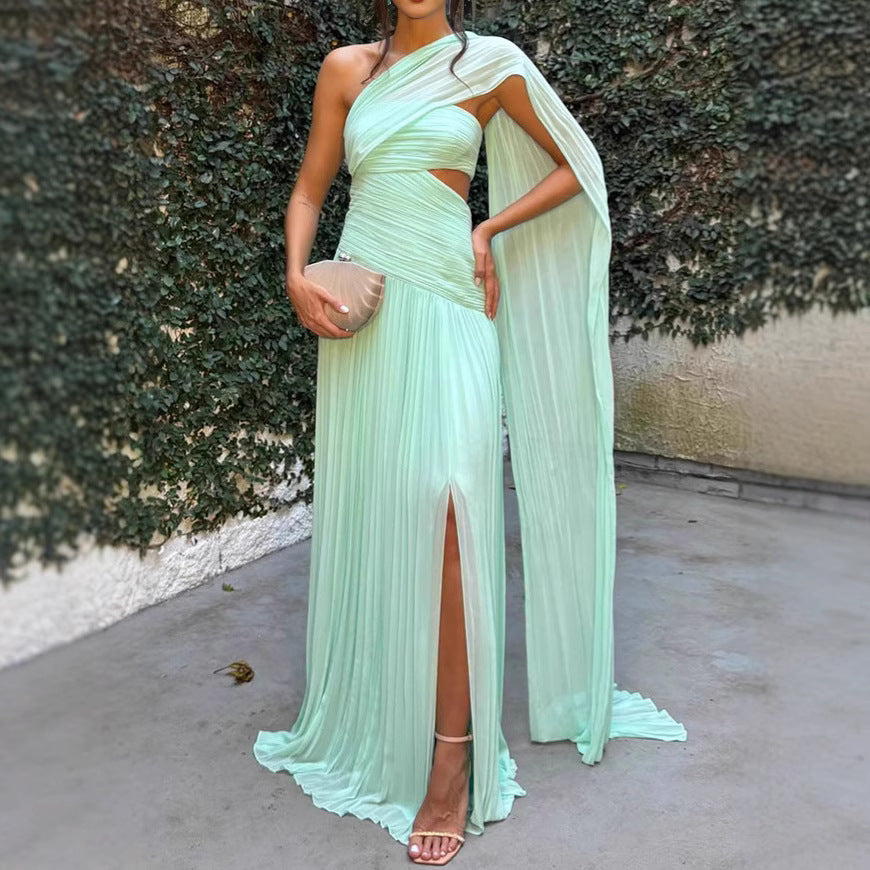 Women's Fashion Tube Pleated Dress Ribbon Slit Dresses