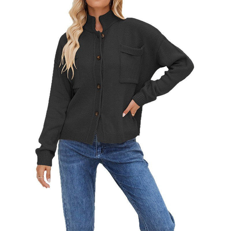 Women's Knitted Standing Collar Solid Color Clothes Sweaters