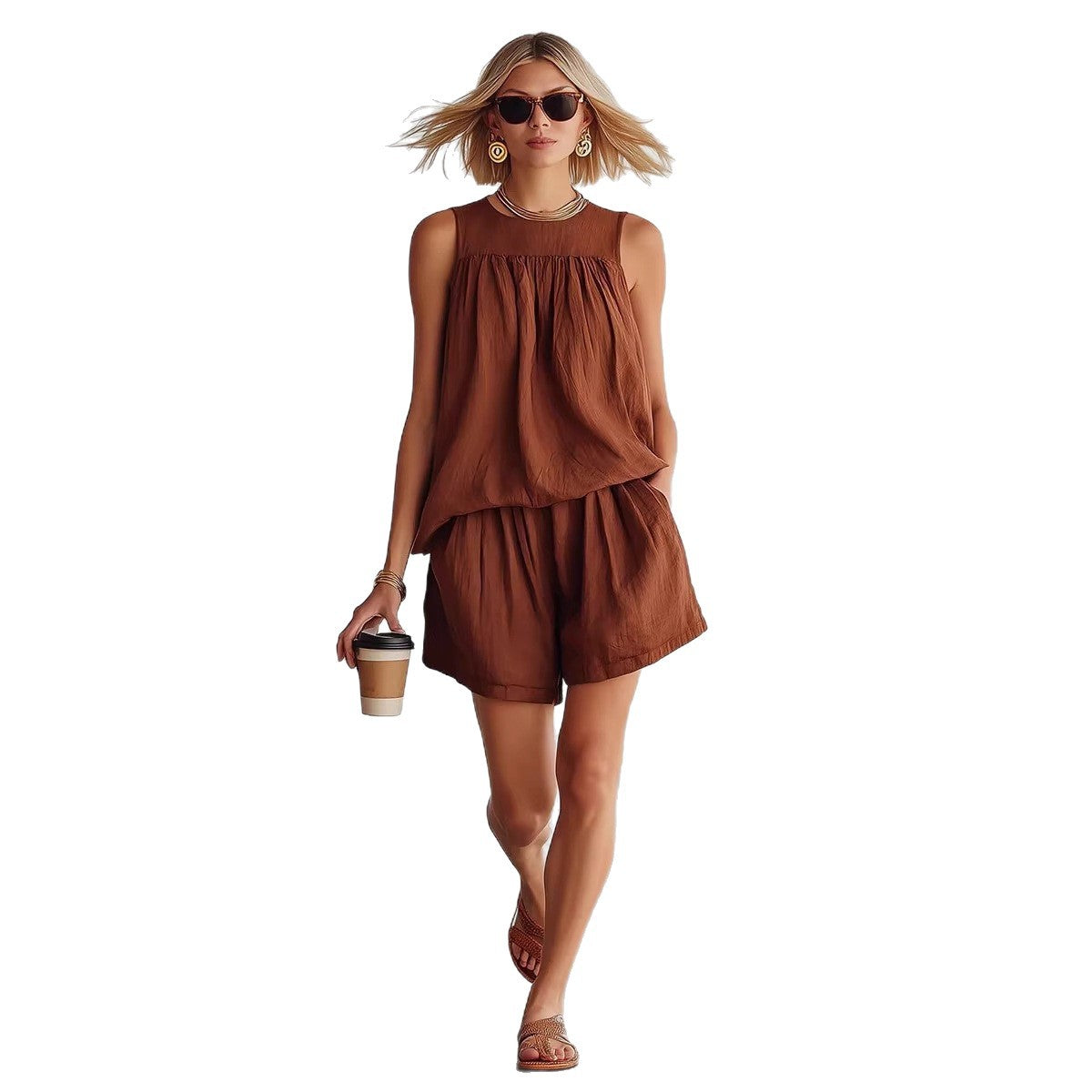 Women's Retro Sleeveless Peplum Wide Leg Fashion Casual Suit