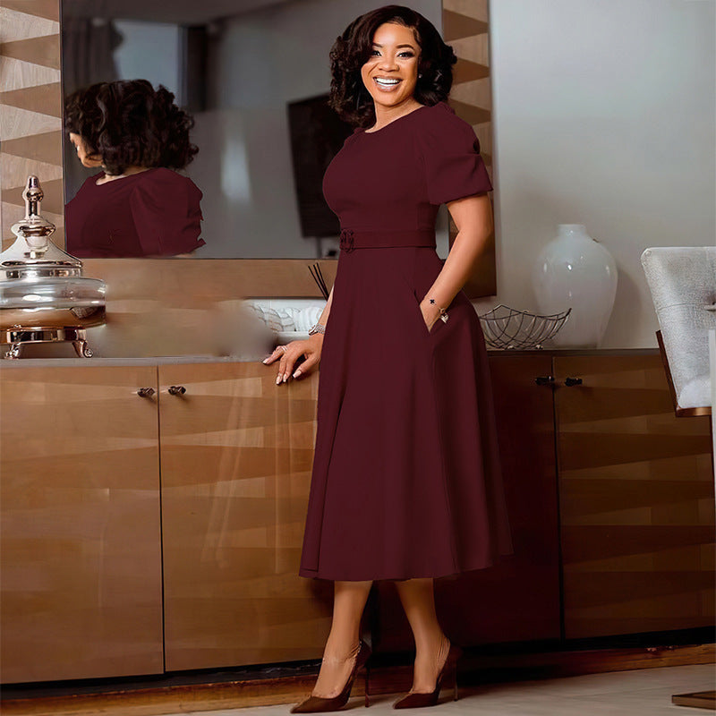 Women's Summer Elegant Solid Color Puff Sleeve Dresses