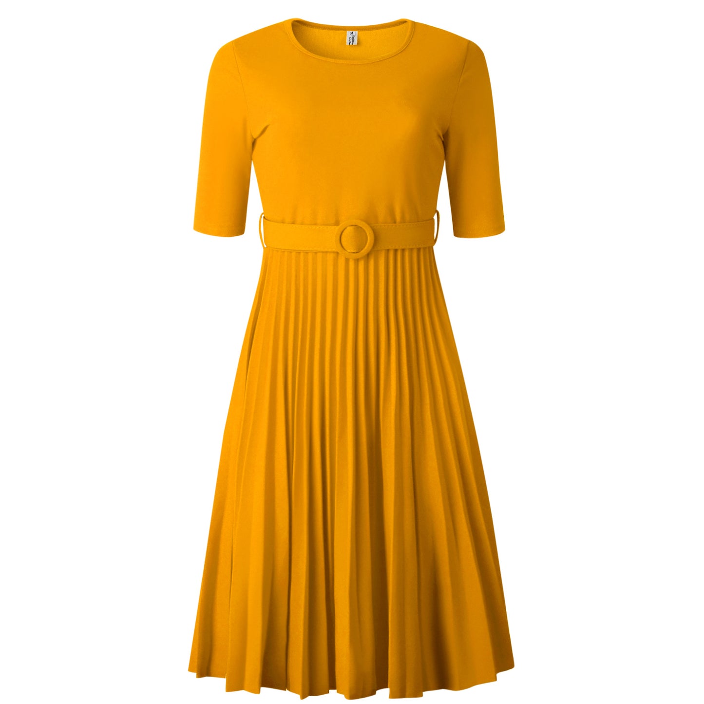 Women's Summer African Fashion Pleated Temperament Solid Color Round Neck Plus Size