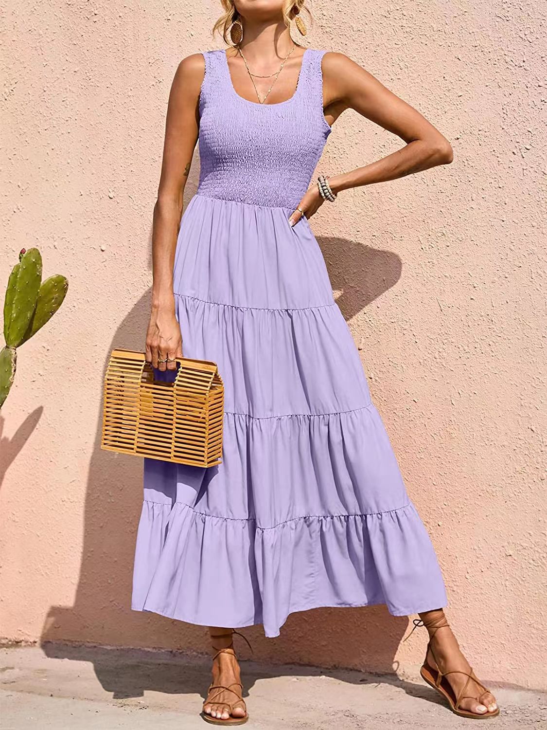 Women's Spring Suspender Pleating Stitching A- Line Large Dresses