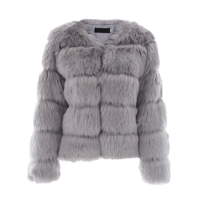 Women's Fox Fur Faux Long Sleeve Slimming Coats
