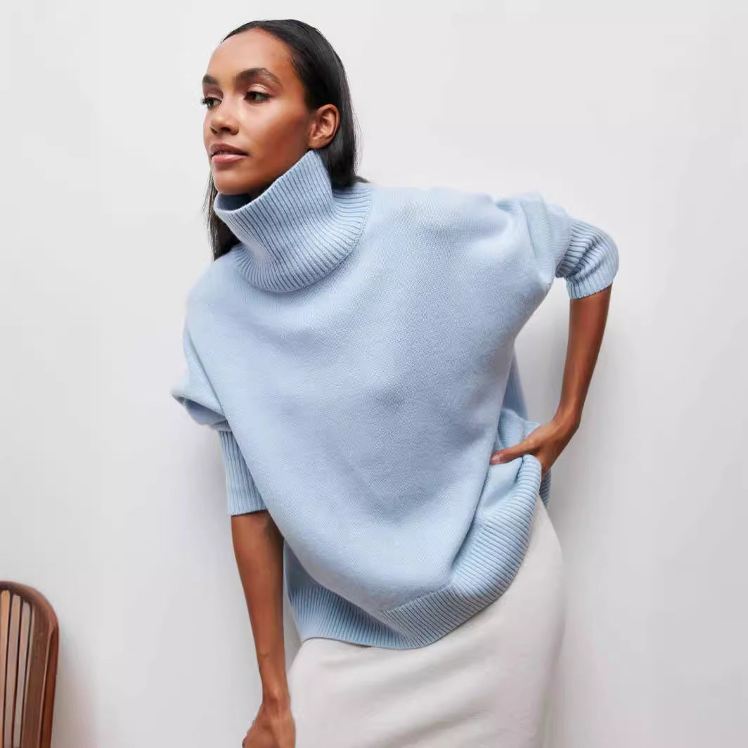 New Women's Loose Mock Neck Russian Sweater
