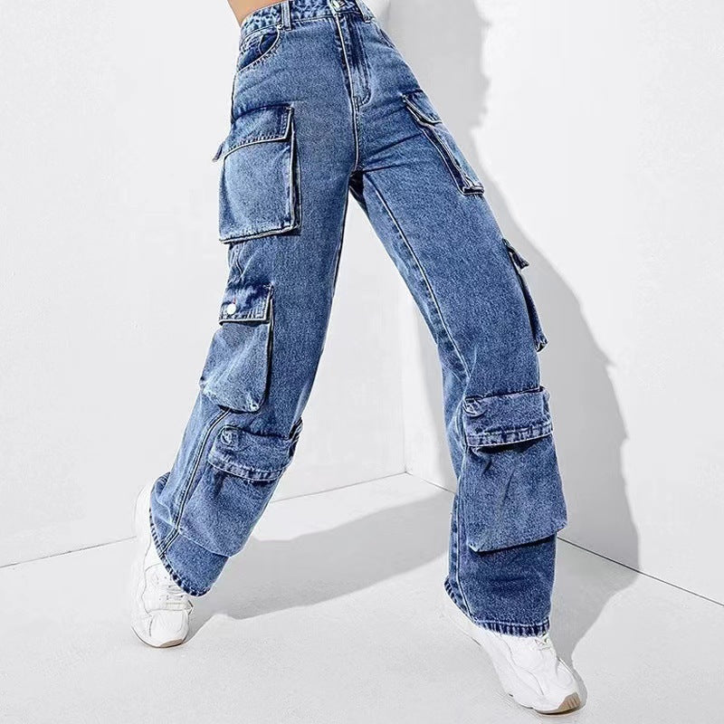 Women's Source Overalls High Waist Flap Pocket Jeans