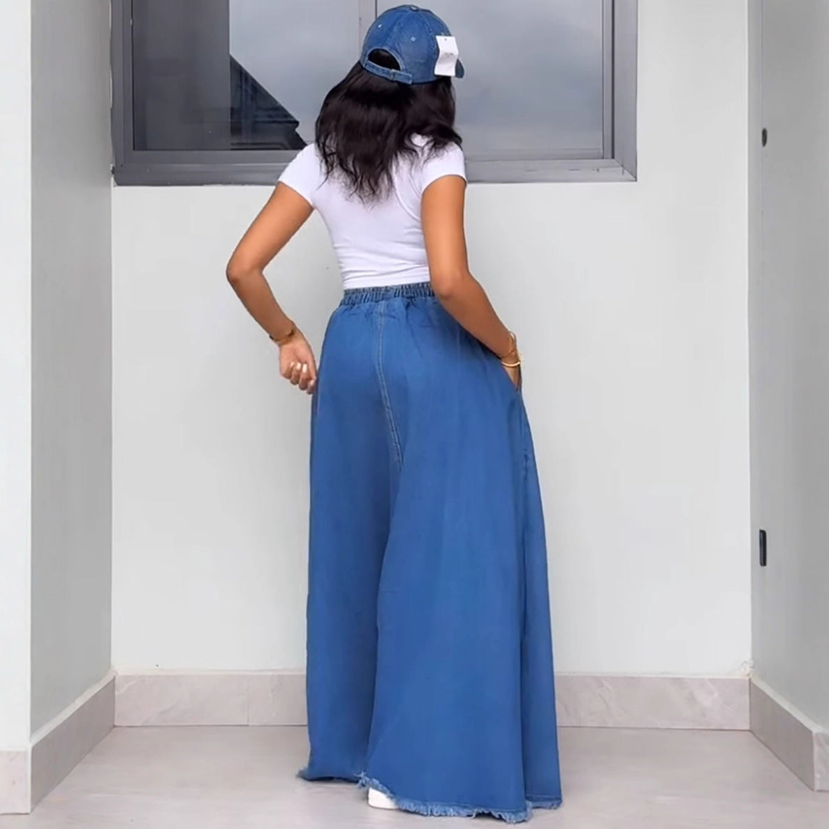 Women's Fashion Wash Solid Color Drawstring High Skirts